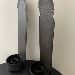 Primitive black metal wall candle holders